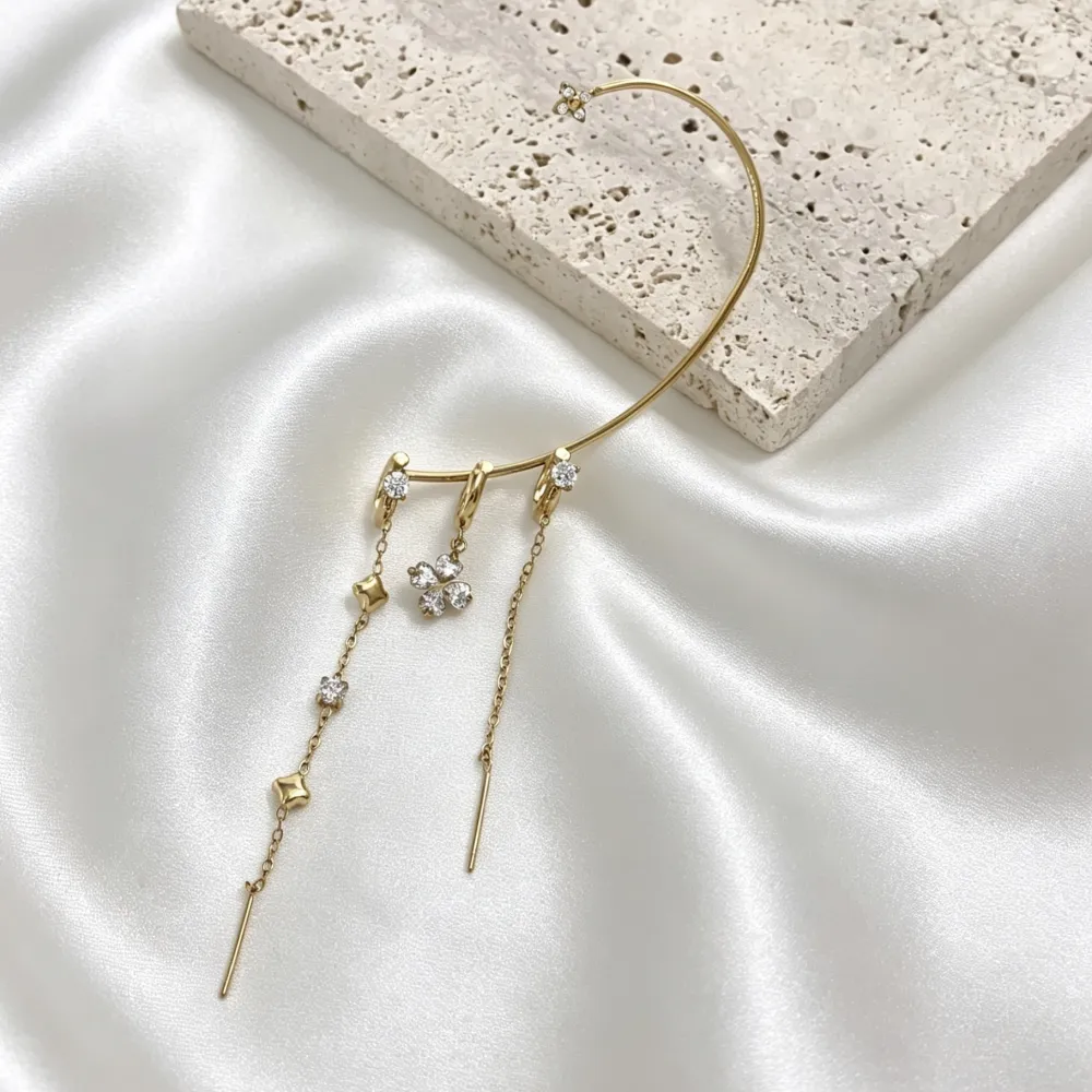 Quadrifoglio-Earcuff in Acciaio con zirconi - OR-795-22505