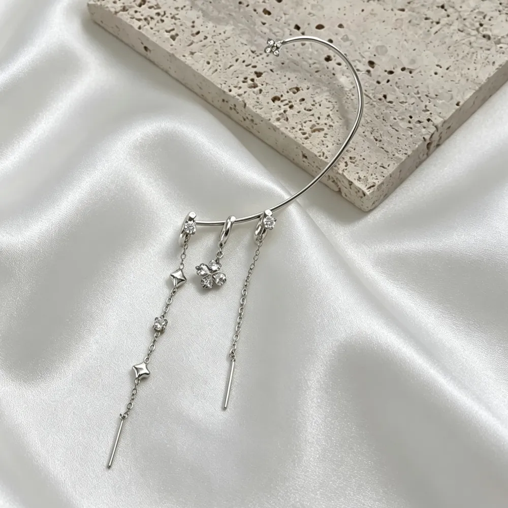 Quadrifoglio-Earcuff in Acciaio con zirconi - OR-795-22505