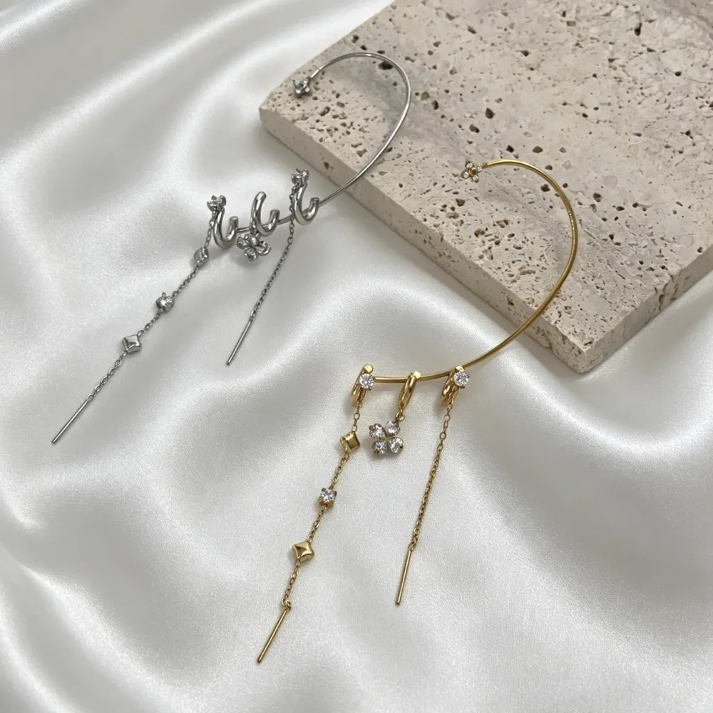 Quadrifoglio-Earcuff in Acciaio con zirconi - OR-795-22505