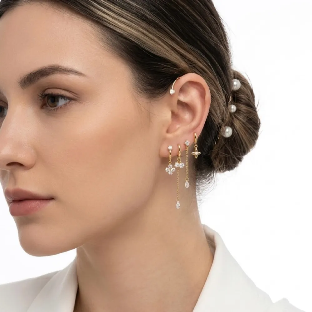Quadrifoglio-Earcuff in Acciaio con zirconi - OR-795-22504