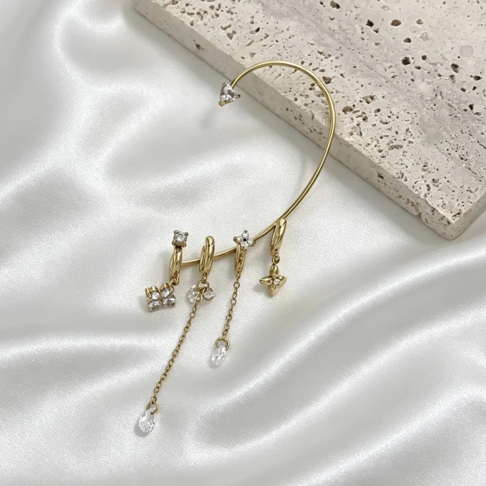 Quadrifoglio-Earcuff in Acciaio con zirconi - OR-795-22504