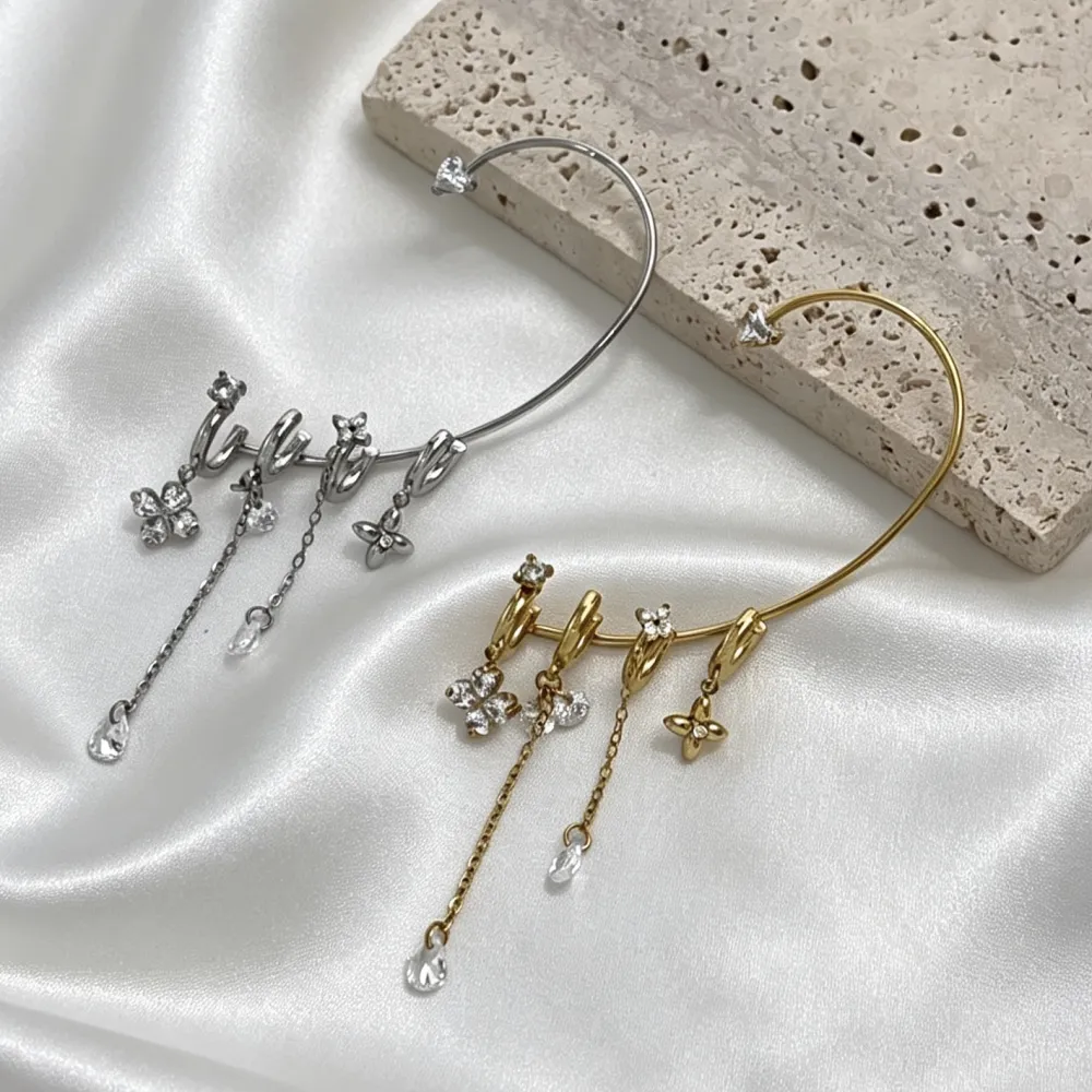 Quadrifoglio-Earcuff in Acciaio con zirconi - OR-795-22504