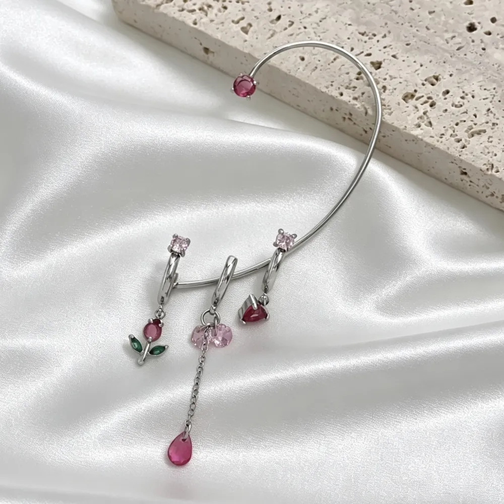 Tulipano-Earcuff in Acciaio con zirconi - OR-795-22506