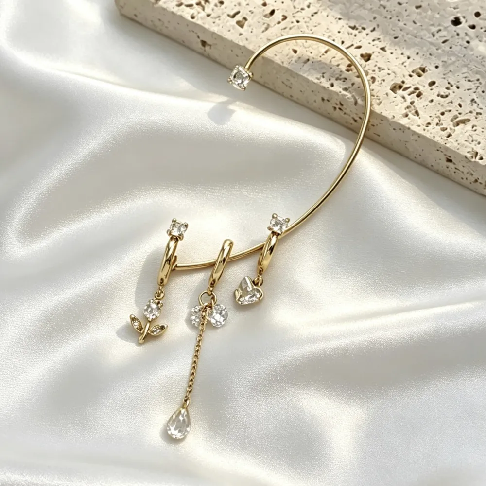 Tulipano-Earcuff in Acciaio con zirconi - OR-795-22506