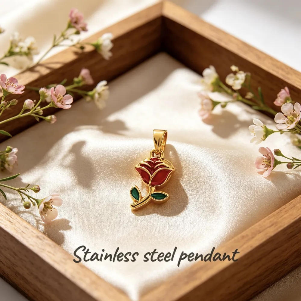 Rosa-Ciondolo/Charms in Acciaio - DIY-413-15