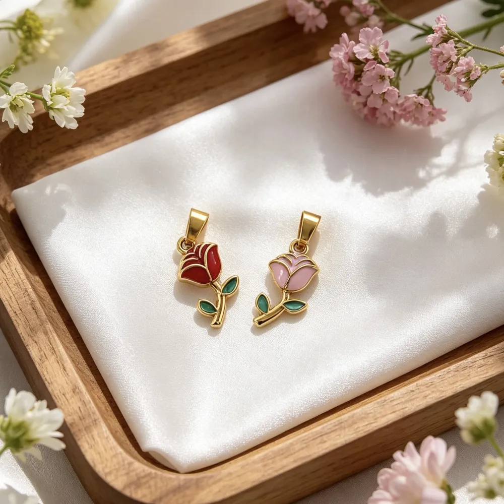 Rosa-Ciondolo/Charms in Acciaio - DIY-413-15