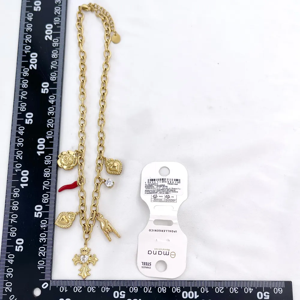 Croce, cornino, sacro cuore -Collana corta in Acciaio - CL-103-AA6861N