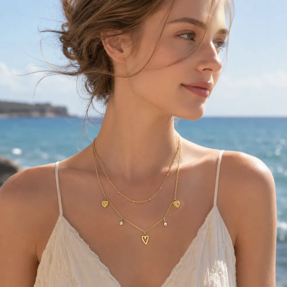Cuore e punto luce-Collana corta in Acciaio - CL-413-3769