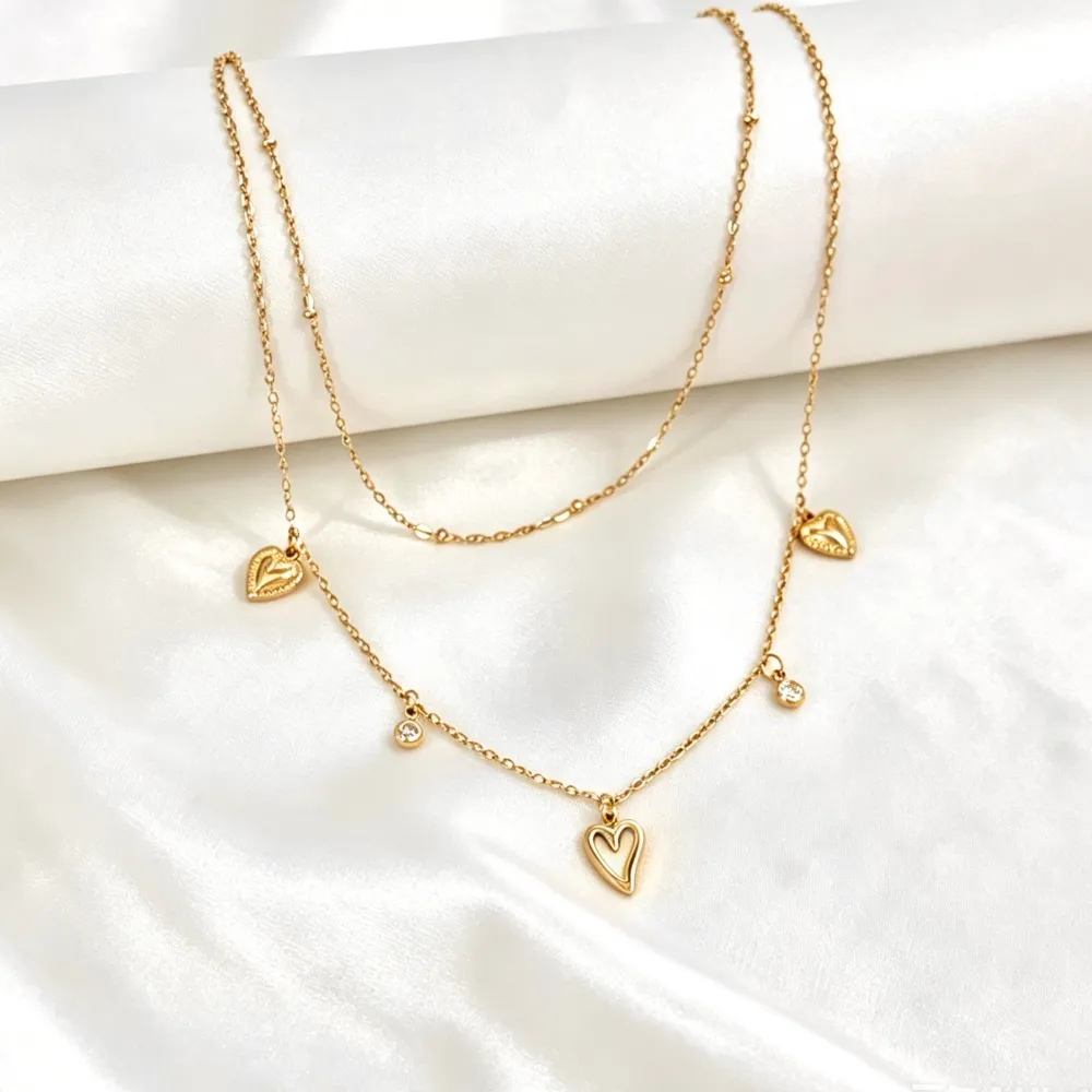 Cuore e punto luce-Collana corta in Acciaio - CL-413-3769