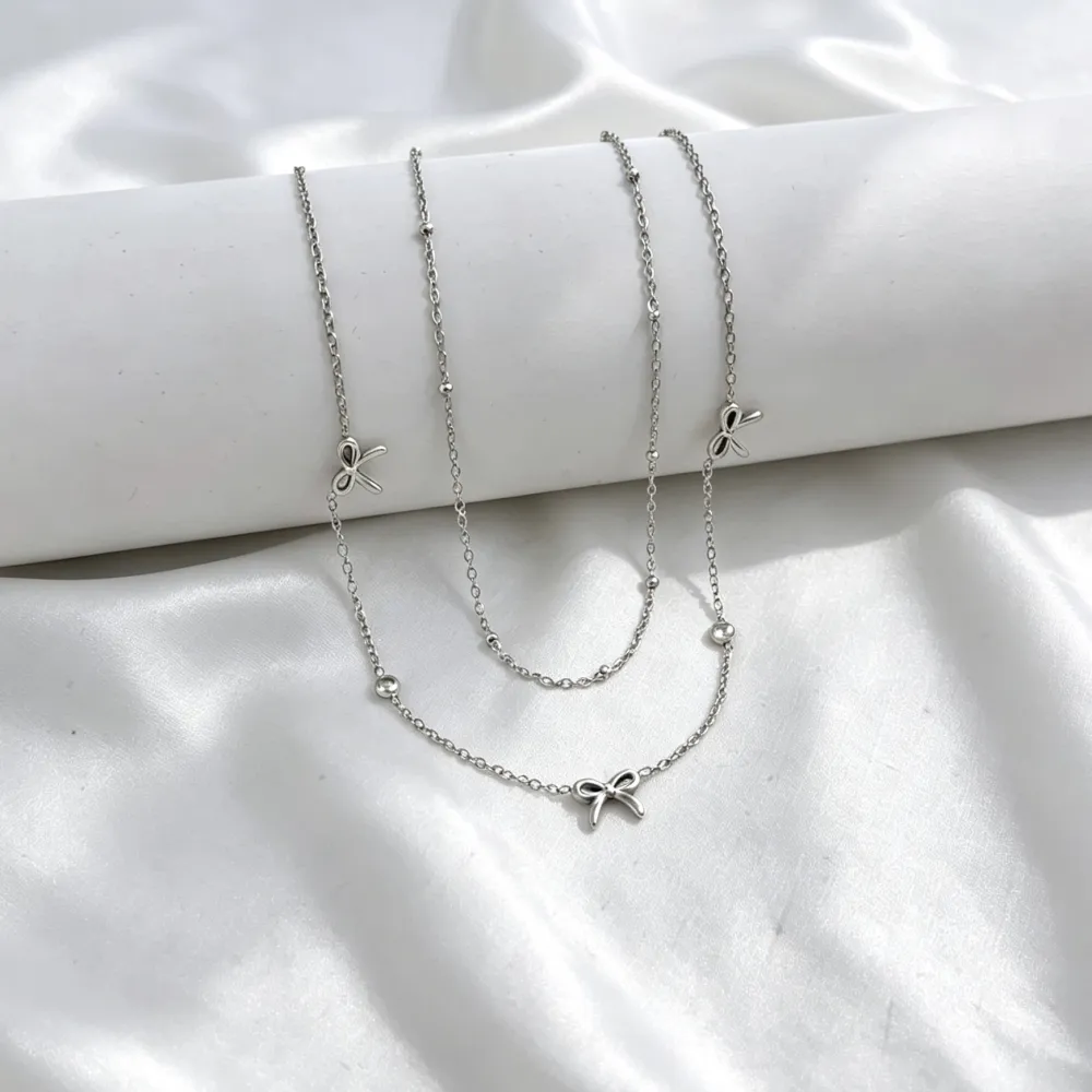 Fiocco e punto luce-Collana corta in Acciaio - CL-413-3772