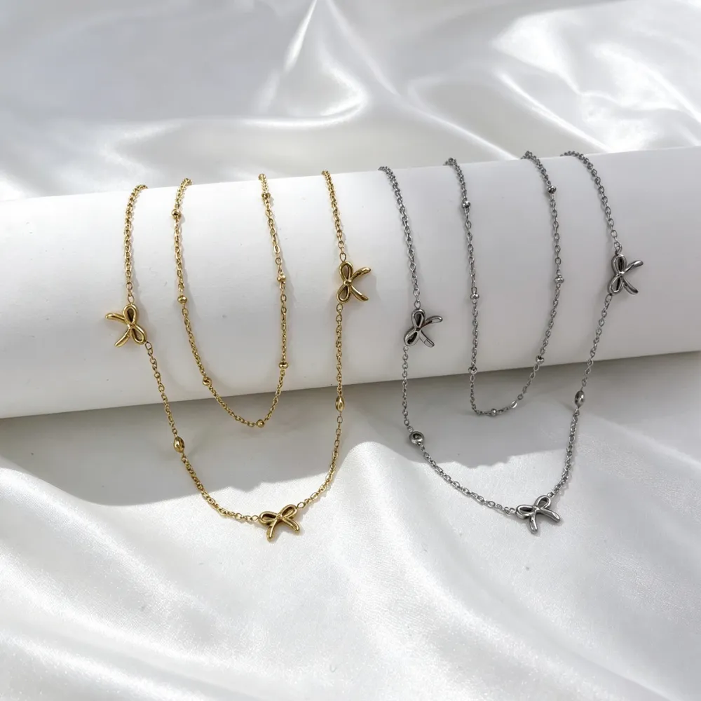 Fiocco e punto luce-Collana corta in Acciaio - CL-413-3772