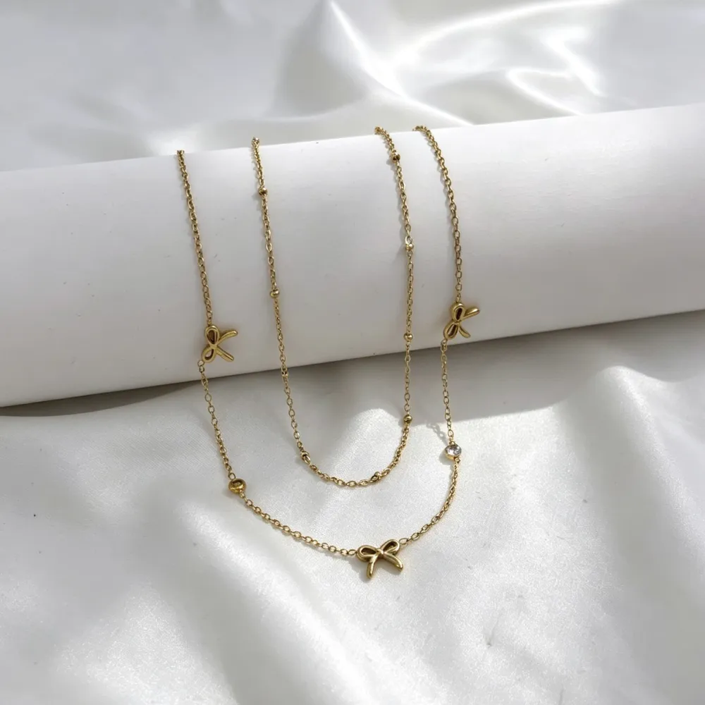 Fiocco e punto luce-Collana corta in Acciaio - CL-413-3772