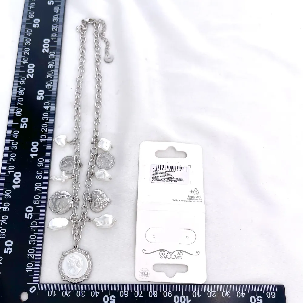 Dama, perla, moneta -Collana corta in Acciaio - CL-794-98