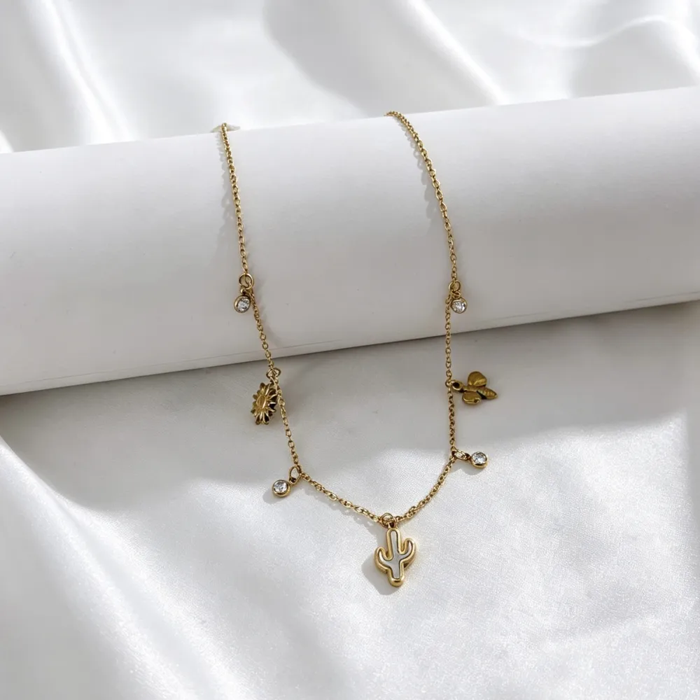 Cactus e punto luce-Collana corta in Acciaio - CL-413-3778