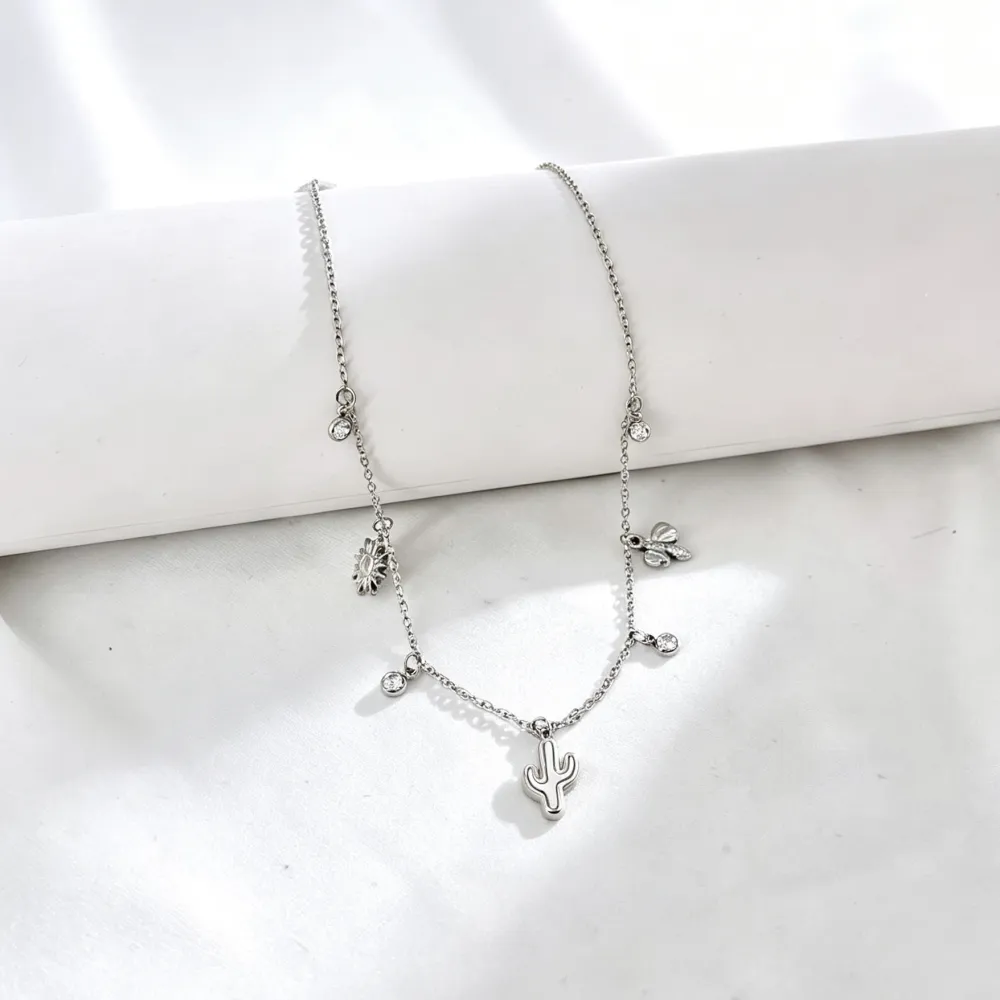 Cactus e punto luce-Collana corta in Acciaio - CL-413-3778