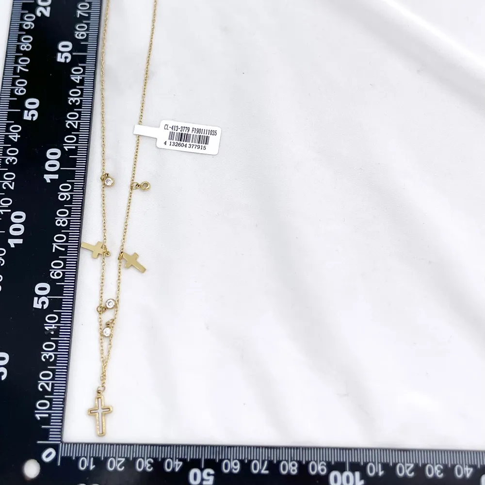 Croce e punto luce-Collana corta in Acciaio - CL-413-3779