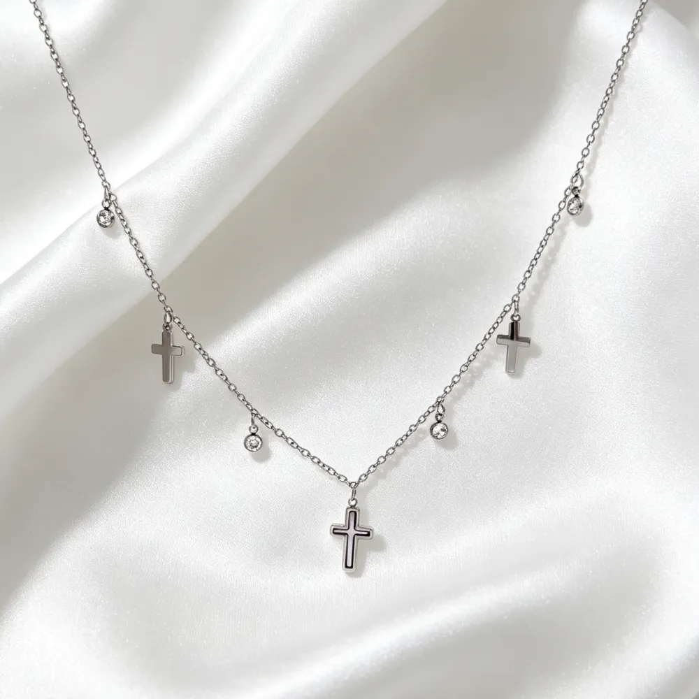 Croce e punto luce-Collana corta in Acciaio - CL-413-3779