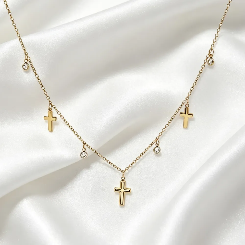 Croce e punto luce-Collana corta in Acciaio - CL-413-3779