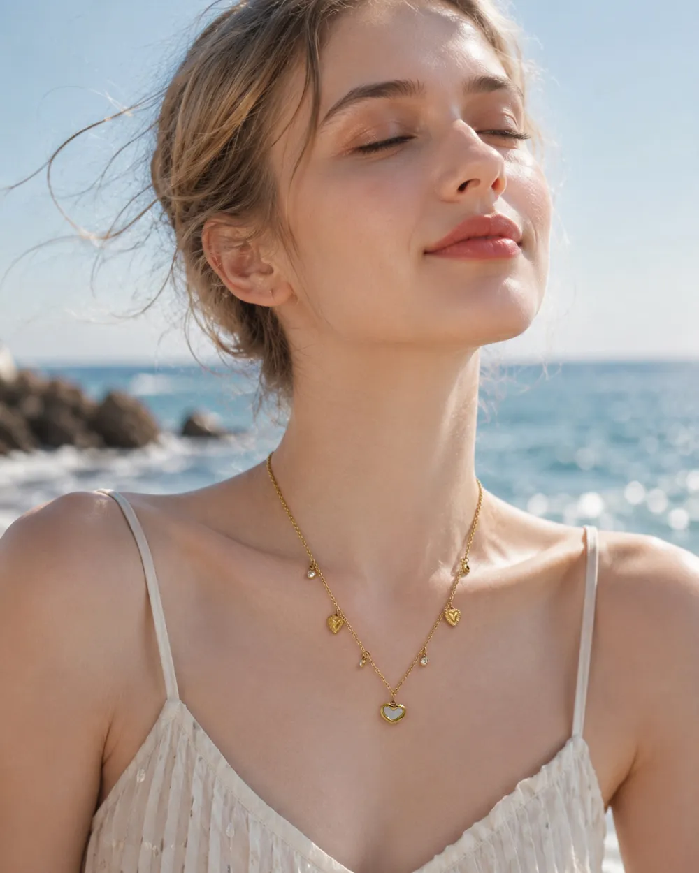 Cuore e punto luce-Collana corta in Acciaio - CL-413-3776