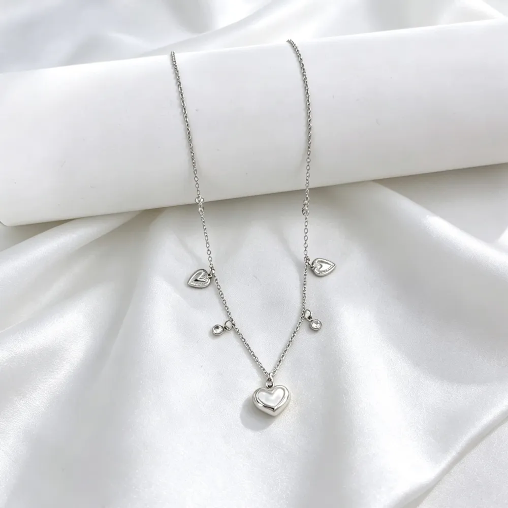 Cuore e punto luce-Collana corta in Acciaio - CL-413-3776