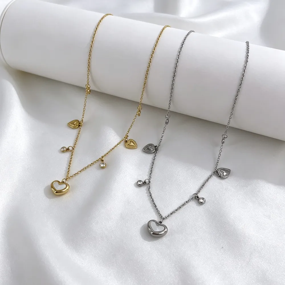 Cuore e punto luce-Collana corta in Acciaio - CL-413-3776