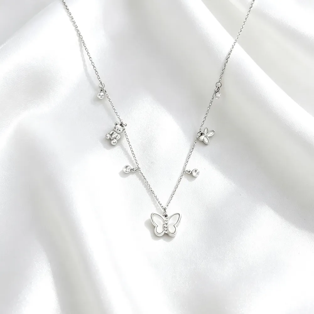 Farfalla, orso, fiocco-Collana corta in Acciaio - CL-413-3777