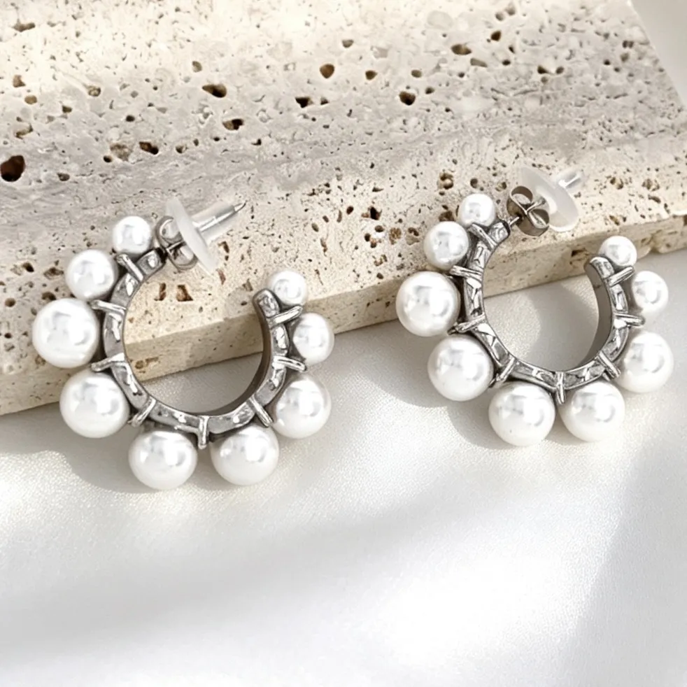 Cerchio con perla -Orecchini in Acciaio - OR-103-AA2563E