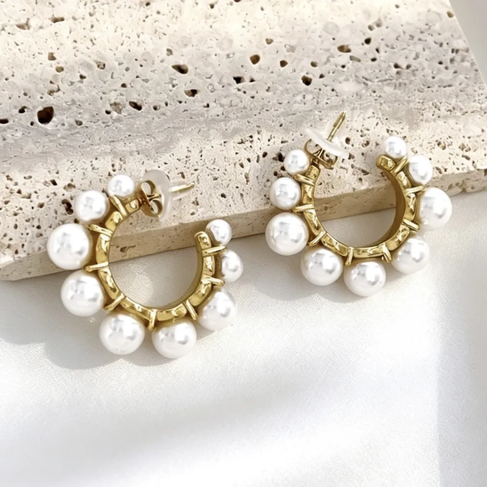 Cerchio con perla -Orecchini in Acciaio - OR-103-AA2563E