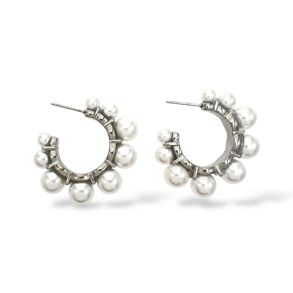 Cerchio con perla -Orecchini in Acciaio - OR-103-AA2563E