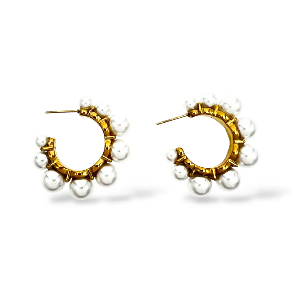 Cerchio con perla -Orecchini in Acciaio - OR-103-AA2563E