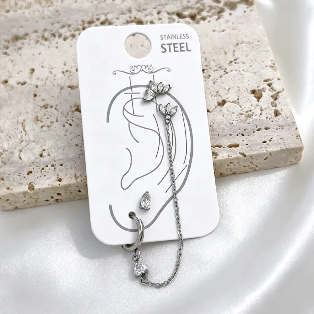 Orecchini Earcuff Zircone Acciaio - OR-103-AA7421E
