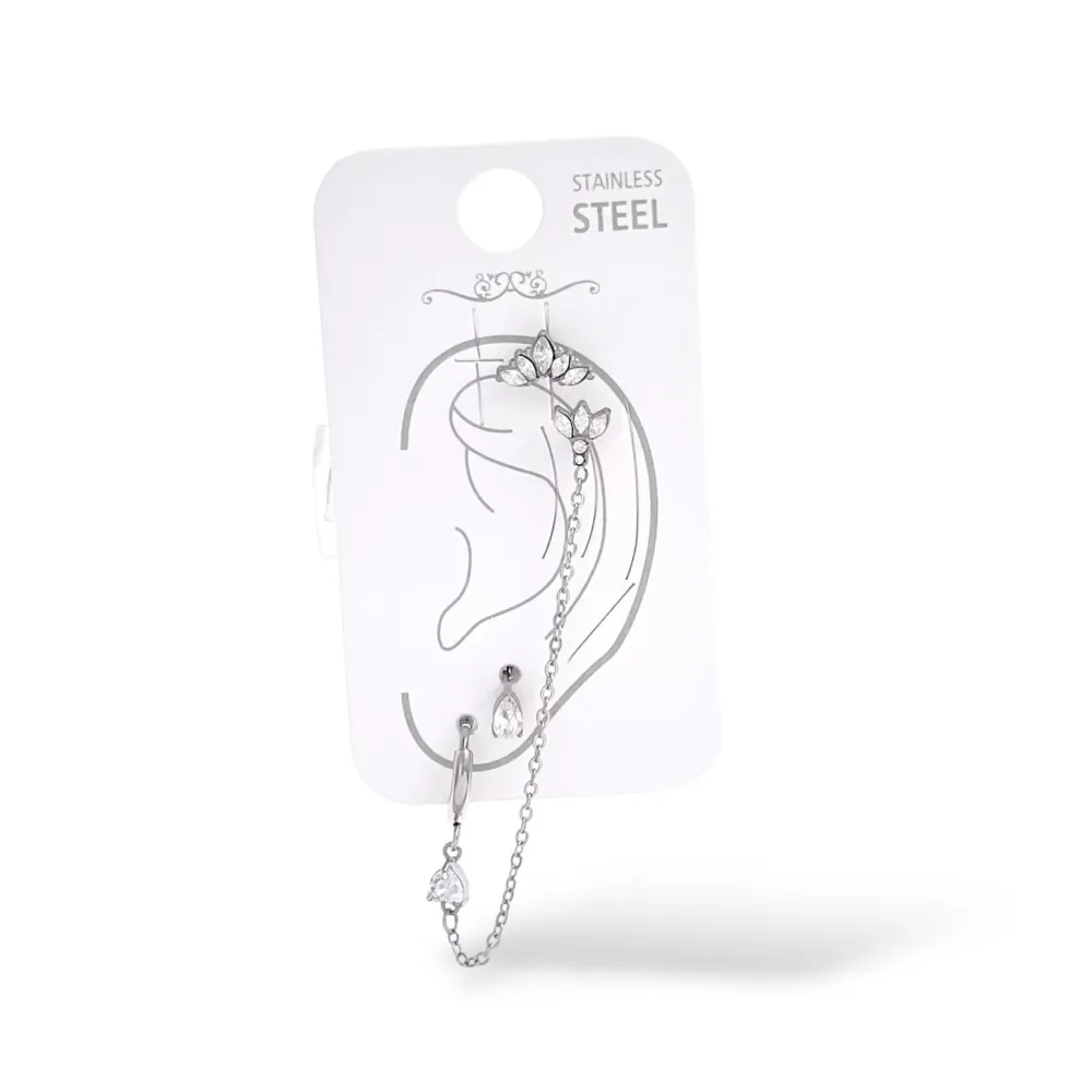 Orecchini Earcuff Zircone Acciaio - OR-103-AA7421E