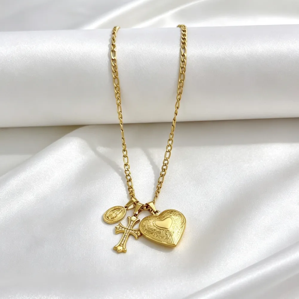 Cuore, croce-Collana Corta in Acciaio - CL-103-AA7349N/45+5cm