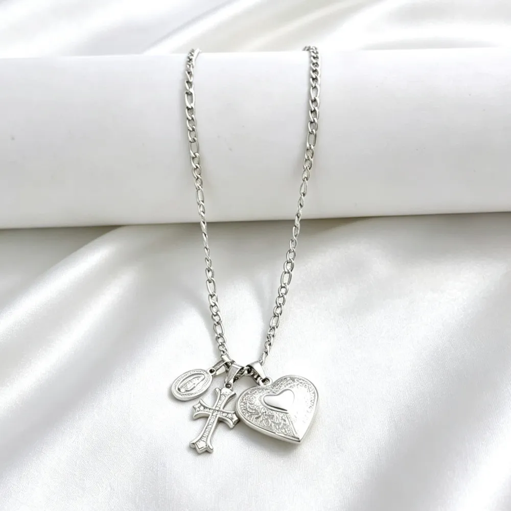 Cuore, croce-Collana Corta in Acciaio - CL-103-AA7349N/45+5cm