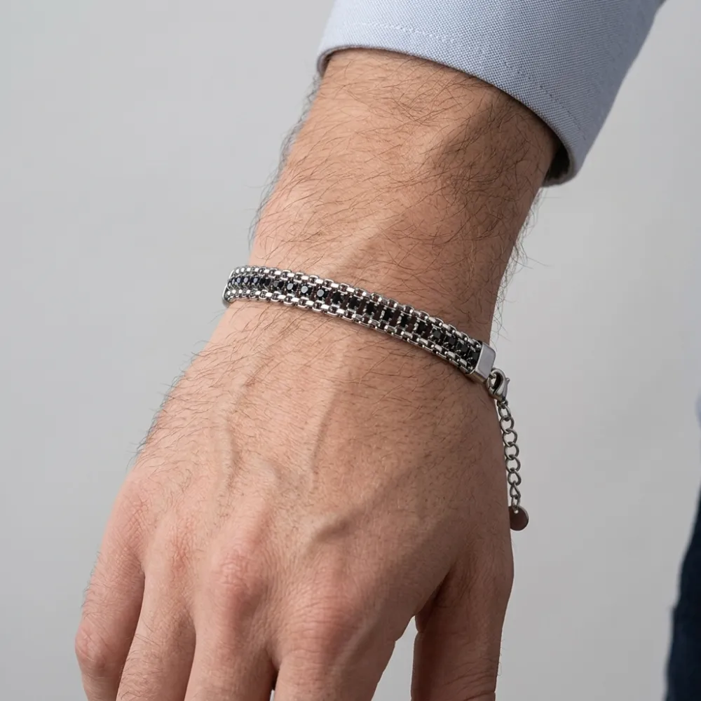 Tennis con chiusura-Bracciale in Acciaio da Uomo - BR-600-H412 4mm
