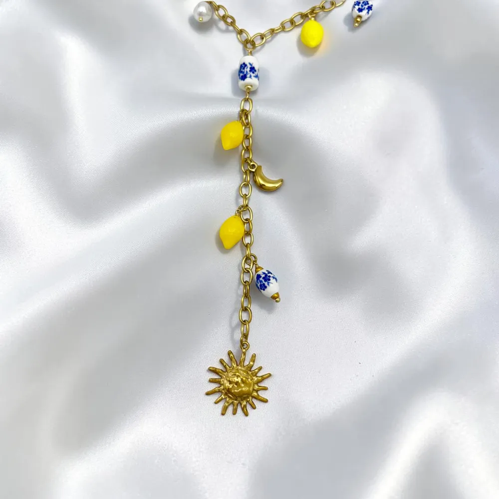 Limone e ceramica-Collana a Y in Acciaio - CL-794-110