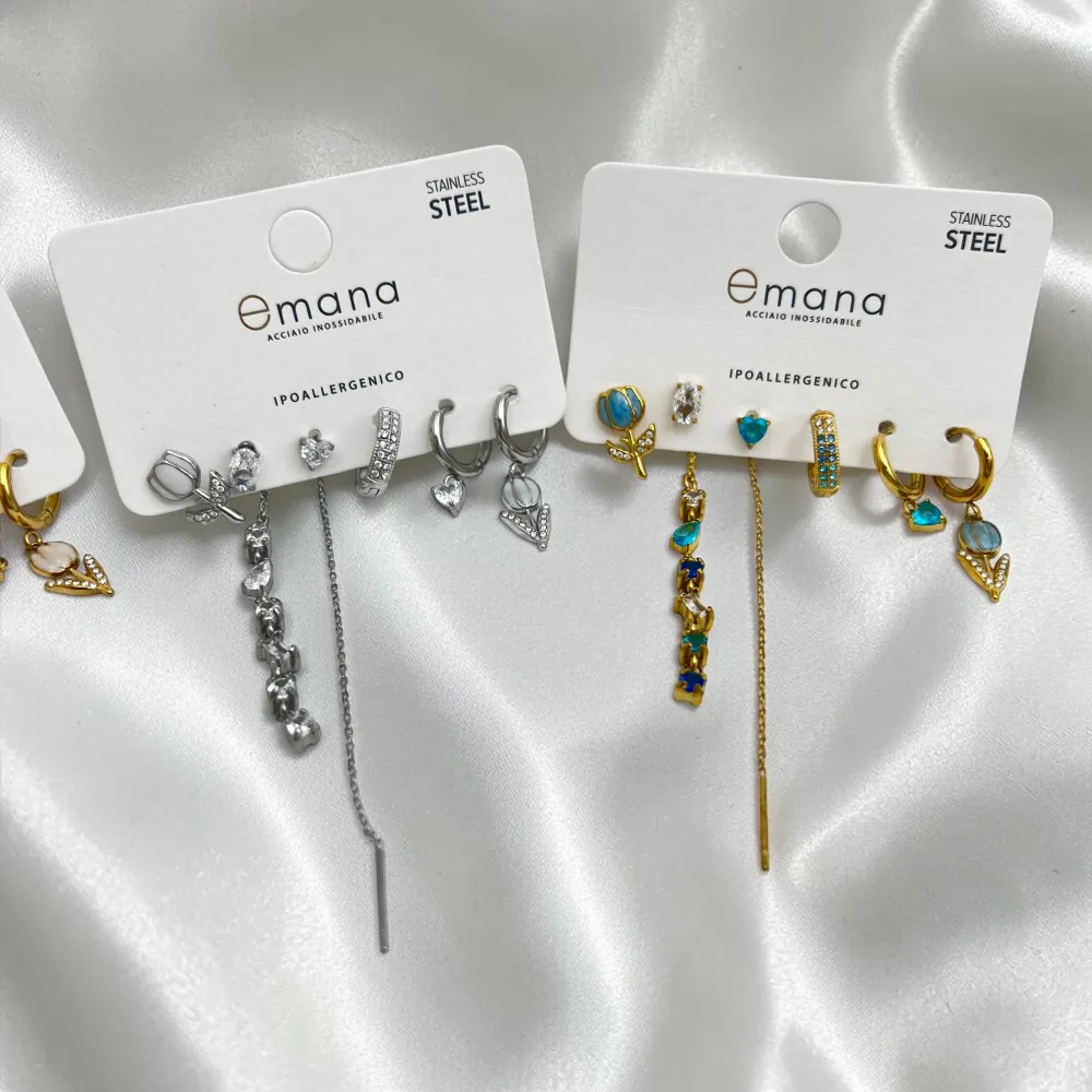 Tulipano-Set 6pz Orecchini in Acciaio e Zirconia - OR-103-AA7036E