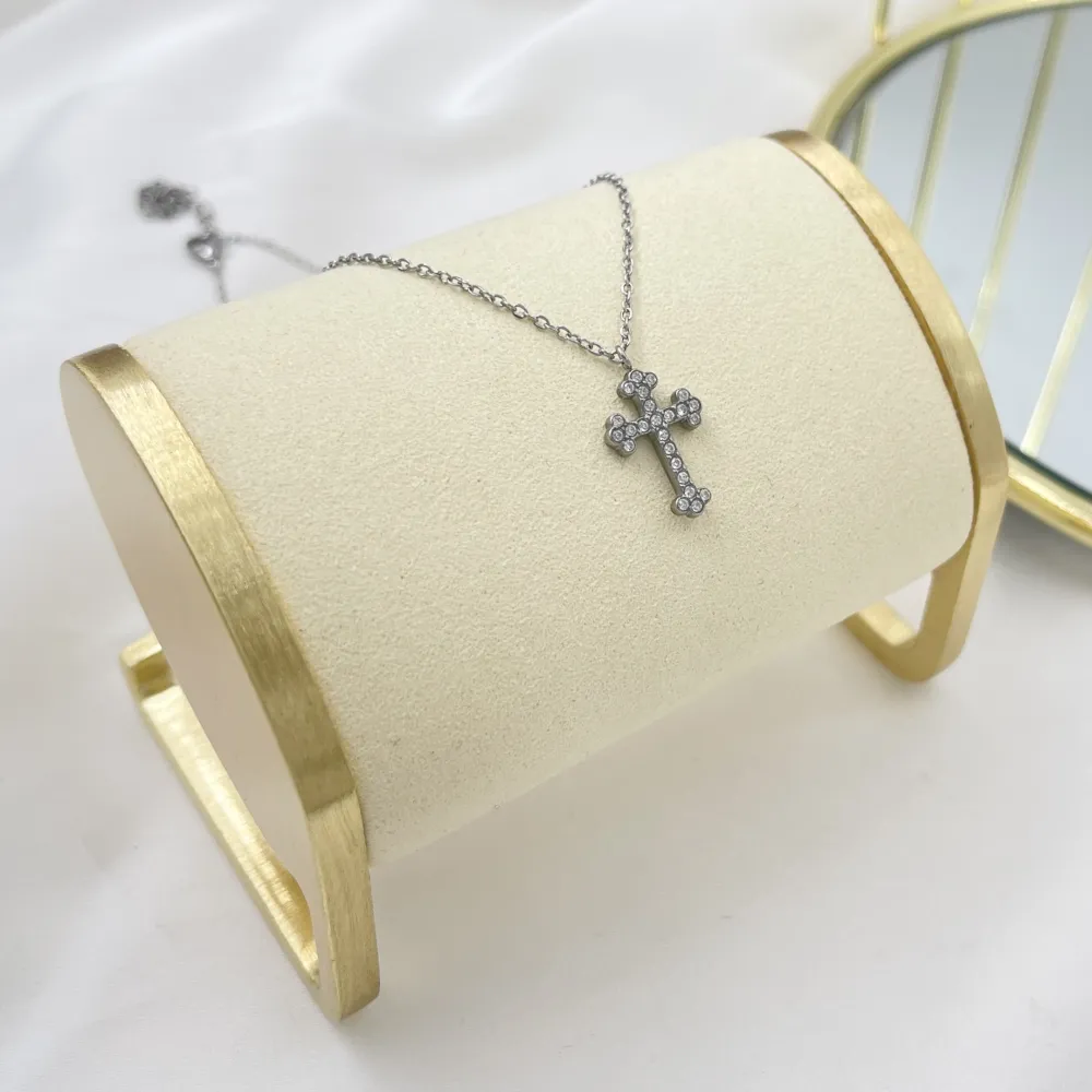 Croce -Collana Corta in Acciaio - CAC-103-AA5087N