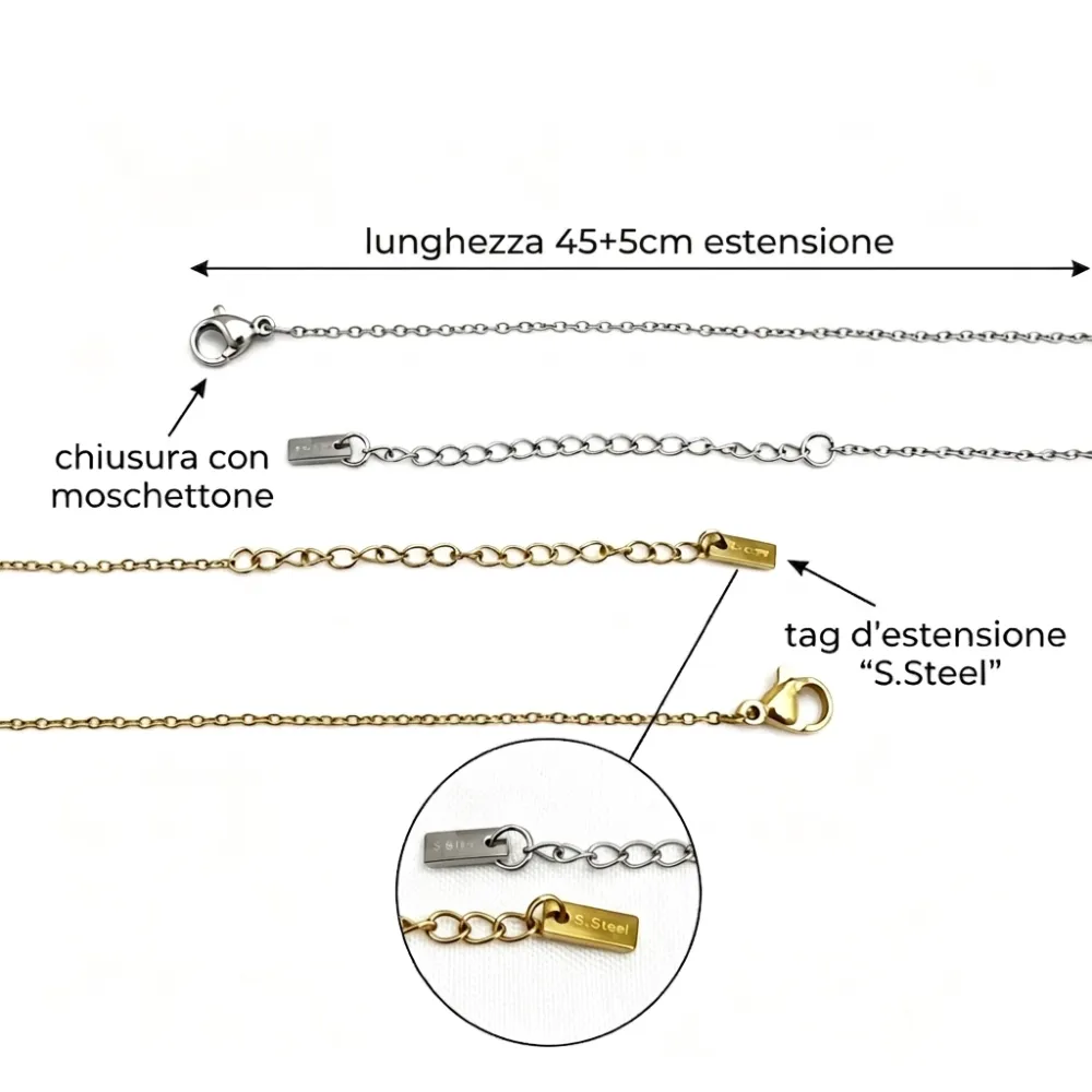 Catena semplice 45+5cm- Collana corta in Acciaio (Confezione da 12pz) - CO-413-2550 (45+5cm)