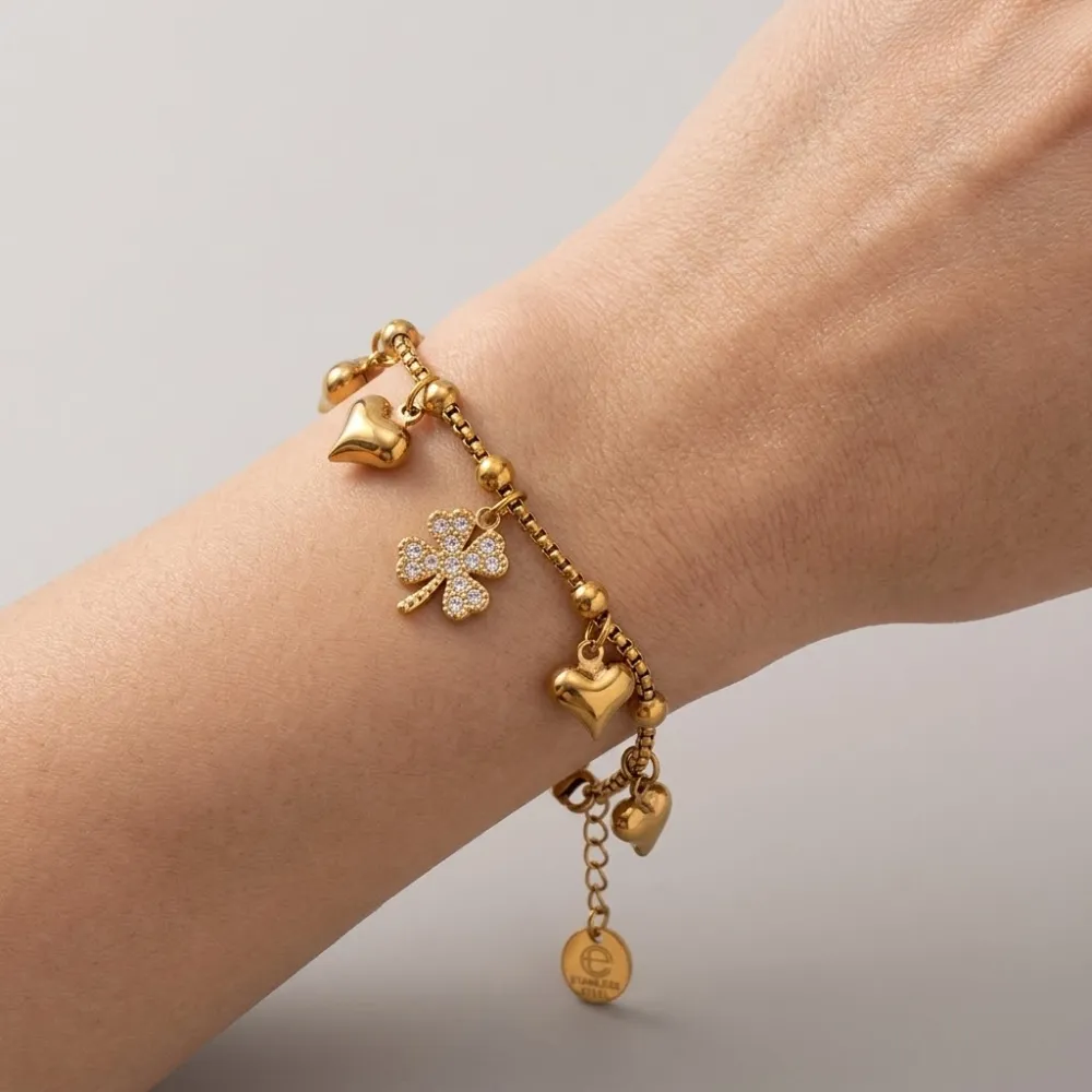 Quadrifoglio E Cuori-Bracciale in Acciaio con Chiusura - BAC-103-AA5870B