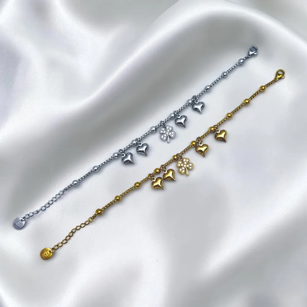 Quadrifoglio E Cuori-Bracciale in Acciaio con Chiusura - BAC-103-AA5870B