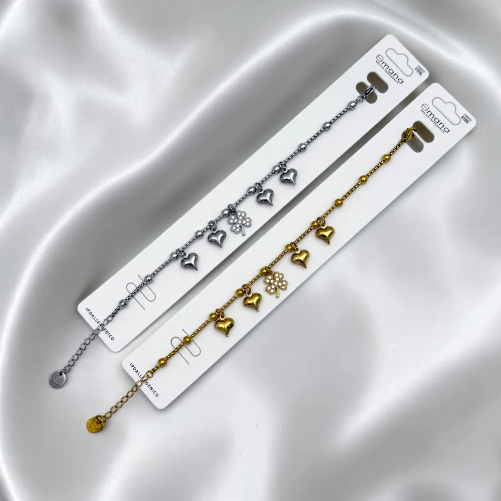 Quadrifoglio E Cuori-Bracciale in Acciaio con Chiusura - BAC-103-AA5870B