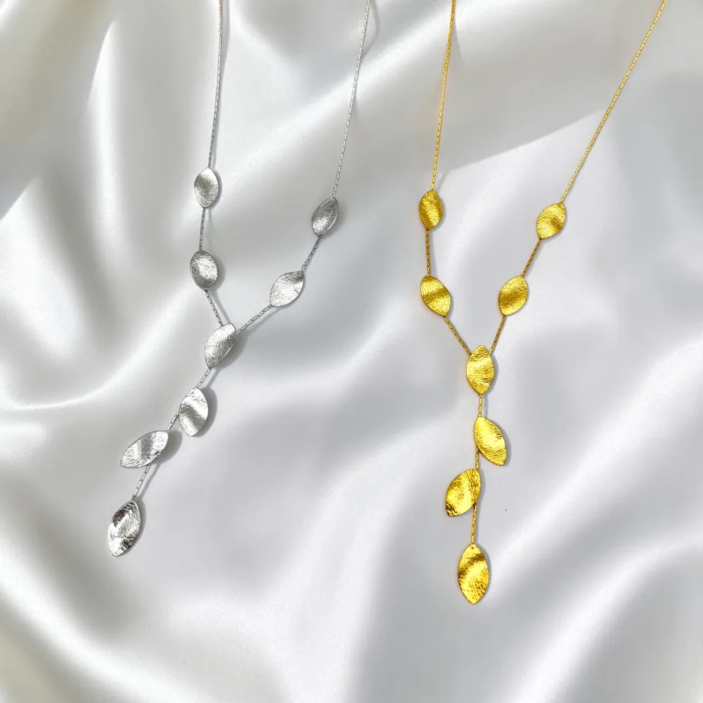 Foglia-Collana Corta in Acciaio - CAC-103-AA7591N