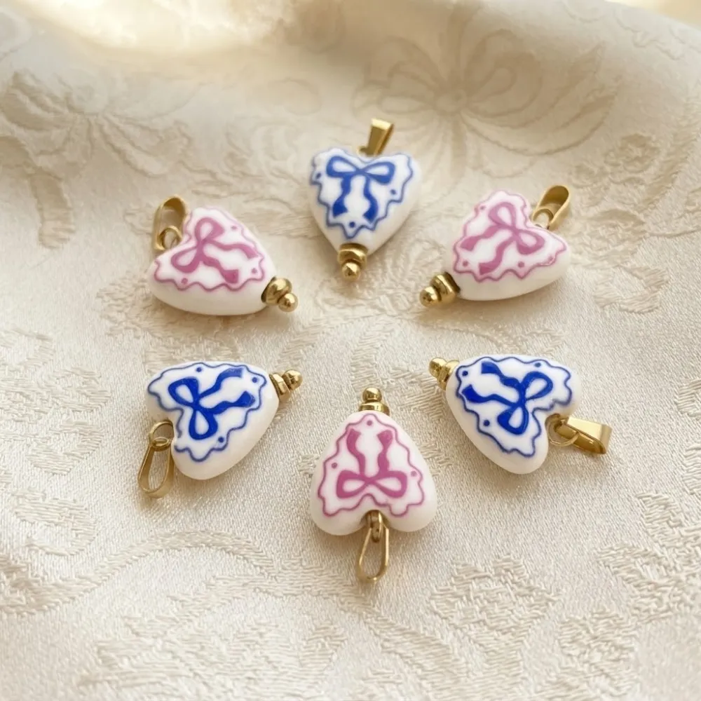 Cuore Fiocco-Ciondolo/Charms in Acciaio - DIY-801-007A 5PZ