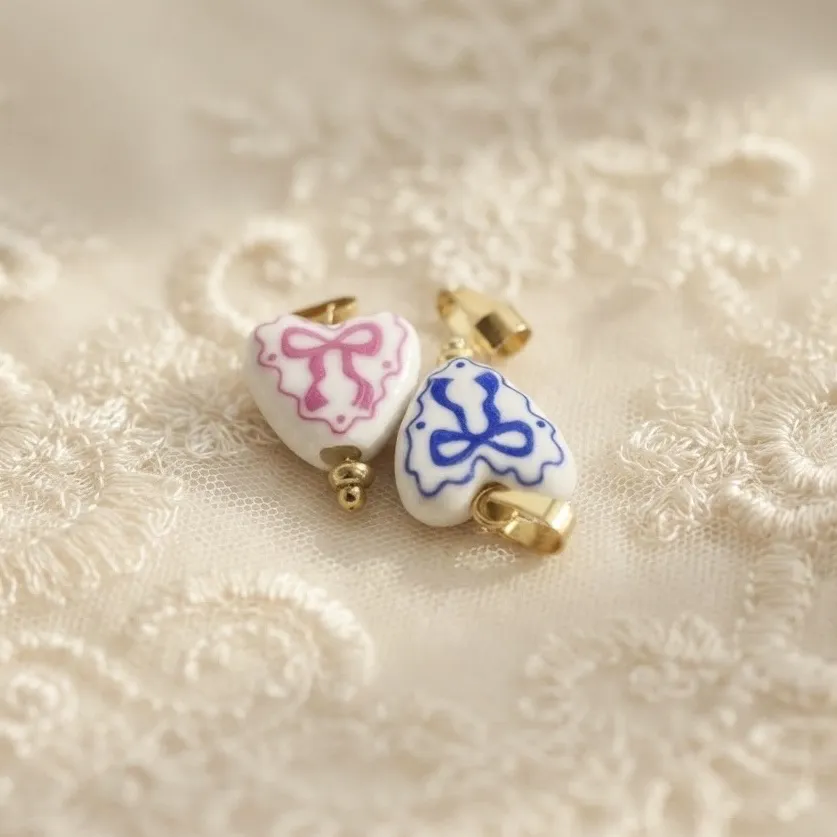 Cuore Fiocco-Ciondolo/Charms in Acciaio - DIY-801-007A 5PZ