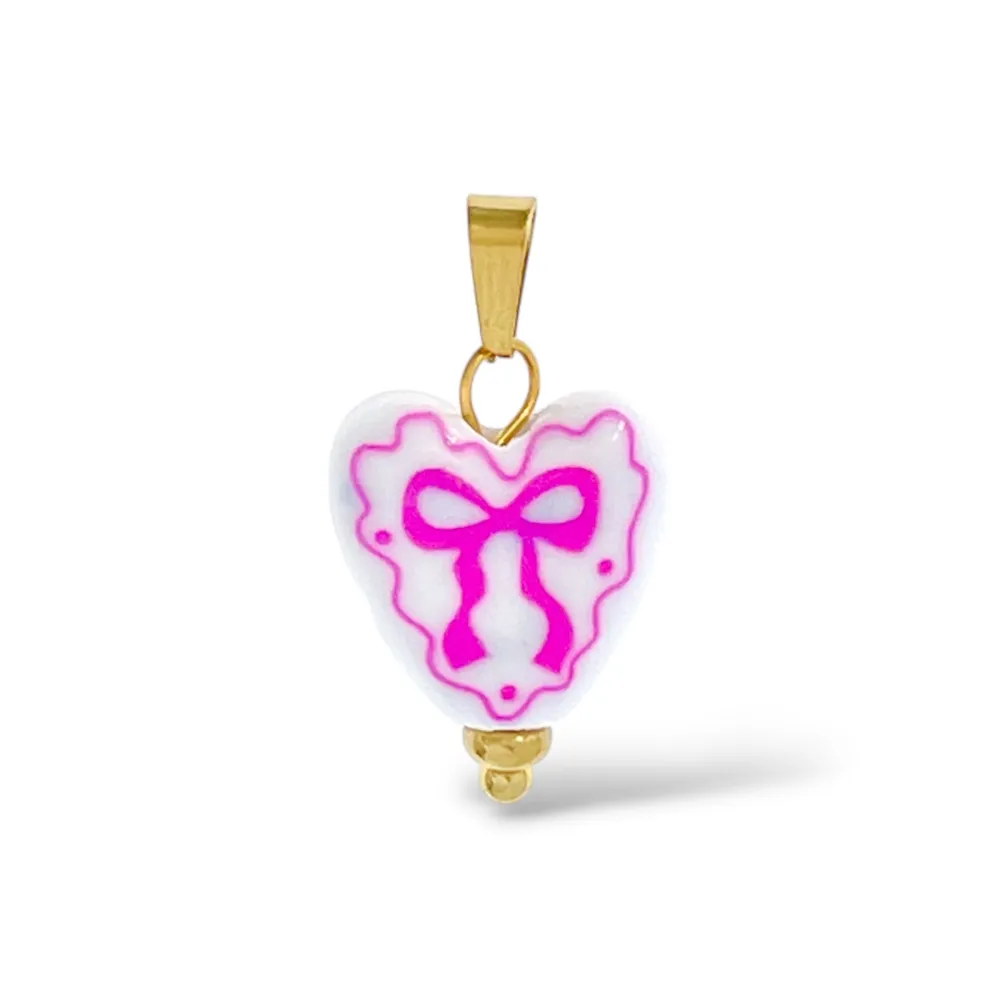 Cuore Fiocco-Ciondolo/Charms in Acciaio - DIY-801-007A 5PZ
