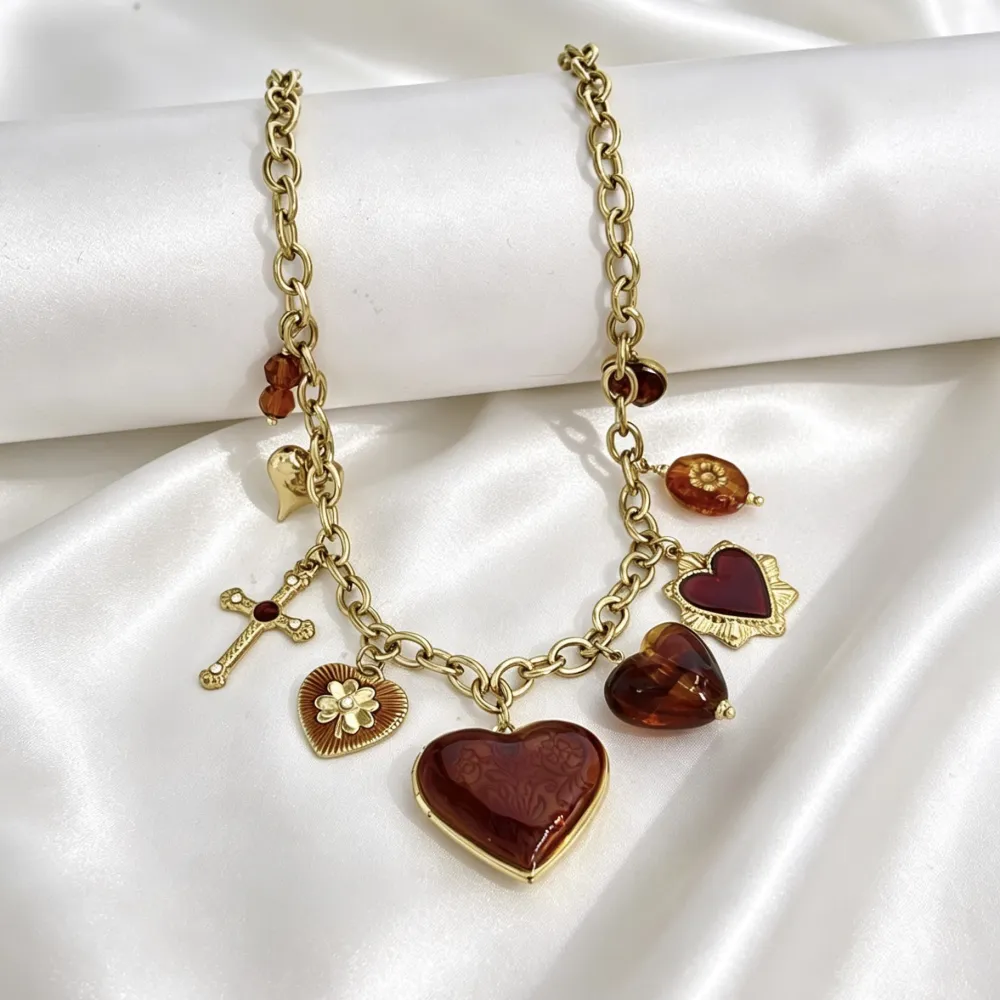 Cuore E Croce-Collana Corta in Acciaio - CAC-794-140