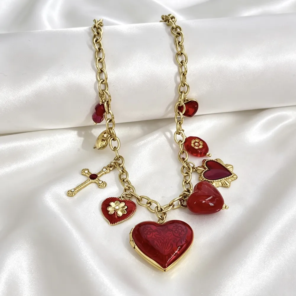 Cuore E Croce-Collana Corta in Acciaio - CAC-794-140