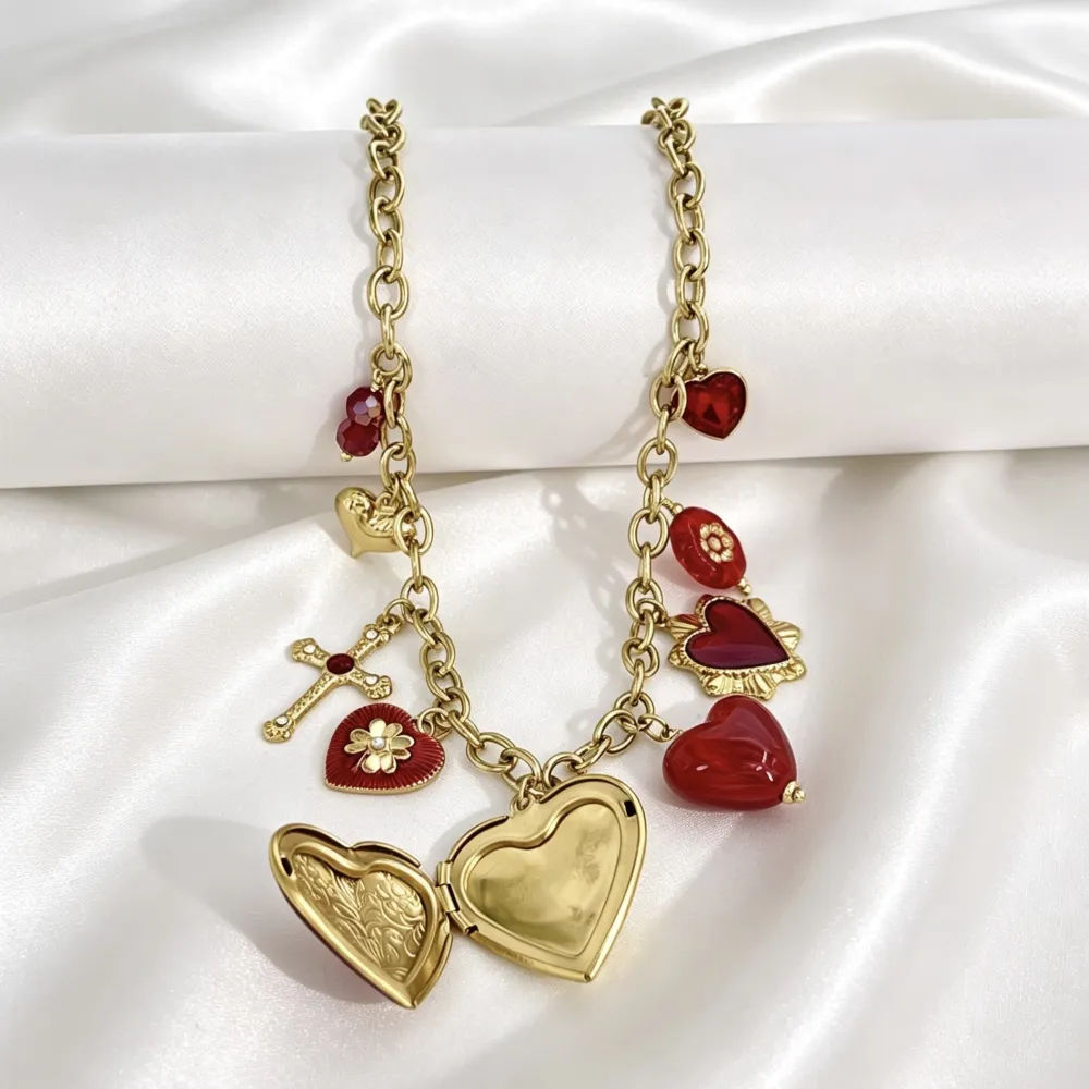 Cuore E Croce-Collana Corta in Acciaio - CAC-794-140