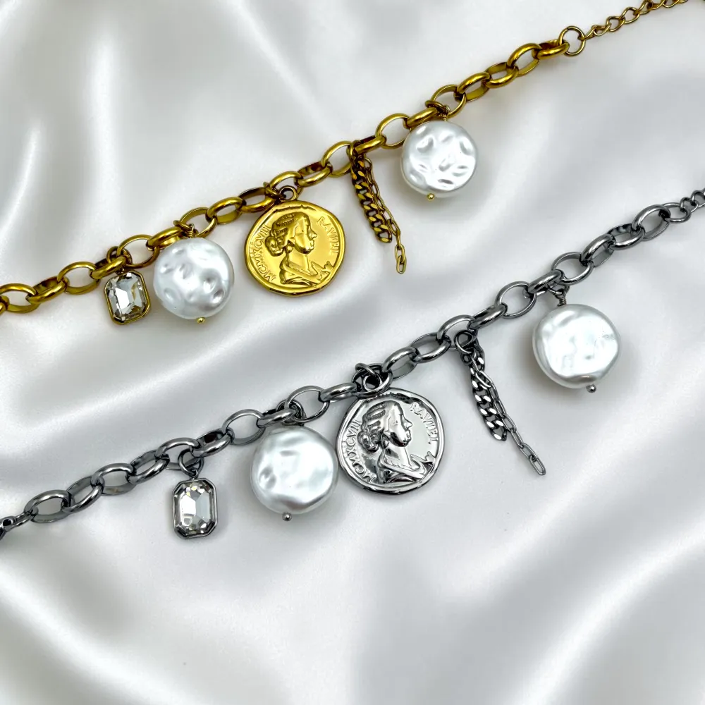 Moneta E Perla-Bracciale in Acciaio - BR-794-131